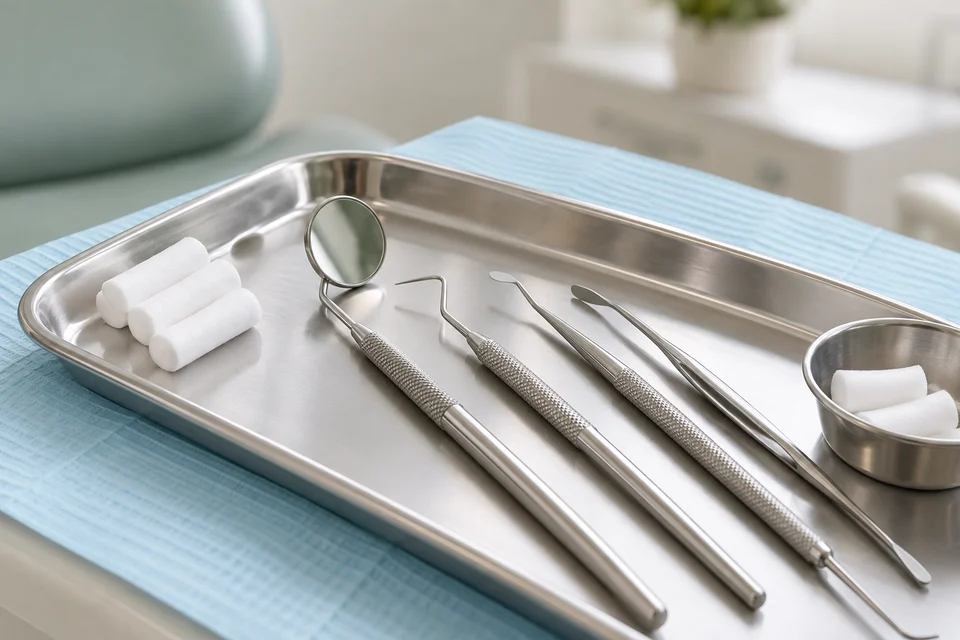 AI-generated illustration of a dental examination tray